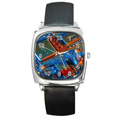 Gray Circuit Board Electronics Electronic Components Microprocessor Square Metal Watch by Bakwanart