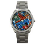 Gray Circuit Board Electronics Electronic Components Microprocessor Sport Metal Watch Front