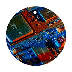 Gray Circuit Board Electronics Electronic Components Microprocessor Round Ornament (two Sides) by Bakwanart