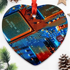 Gray Circuit Board Electronics Electronic Components Microprocessor Heart Ornament (two Sides)