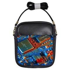 Gray Circuit Board Electronics Electronic Components Microprocessor Girls Sling Bag by Bakwanart