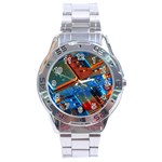 Gray Circuit Board Electronics Electronic Components Microprocessor Stainless Steel Analogue Watch Front