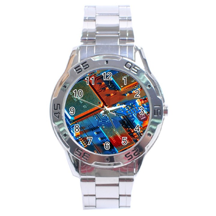 Gray Circuit Board Electronics Electronic Components Microprocessor Stainless Steel Analogue Watch