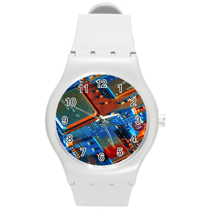 Gray Circuit Board Electronics Electronic Components Microprocessor Round Plastic Sport Watch (M)