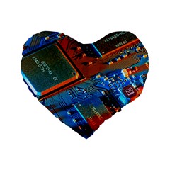 Gray Circuit Board Electronics Electronic Components Microprocessor Standard 16  Premium Heart Shape Cushions by Bakwanart