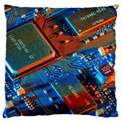 Gray Circuit Board Electronics Electronic Components Microprocessor Large Premium Plush Fleece Cushion Case (two Sides) by Bakwanart