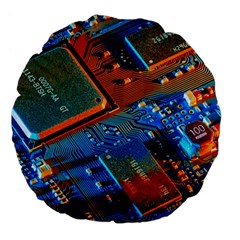 Gray Circuit Board Electronics Electronic Components Microprocessor Large 18  Premium Flano Round Cushions by Bakwanart