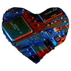 Gray Circuit Board Electronics Electronic Components Microprocessor Large 19  Premium Flano Heart Shape Cushions by Bakwanart