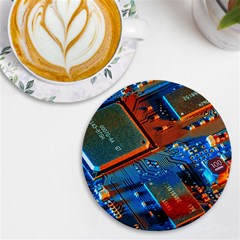 Gray Circuit Board Electronics Electronic Components Microprocessor Uv Print Round Tile Coaster by Bakwanart