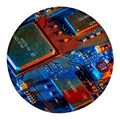 Gray Circuit Board Electronics Electronic Components Microprocessor Round Glass Fridge Magnet (4 Pack)