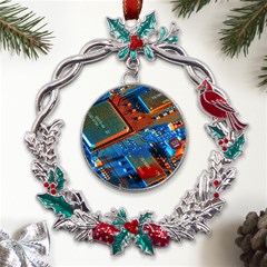 Gray Circuit Board Electronics Electronic Components Microprocessor Metal X mas Wreath Holly Leaf Ornament