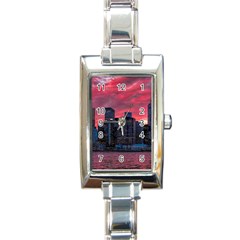 Skyline Sunset United States Reflection Usa,new York Manhattan Rectangle Italian Charm Watch by Bakwanart