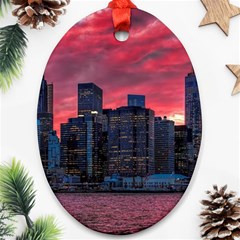 Skyline Sunset United States Reflection Usa,new York Manhattan Ornament (oval)