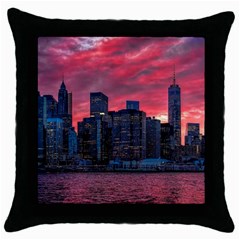 Skyline Sunset United States Reflection Usa,new York Manhattan Throw Pillow Case (black) by Bakwanart