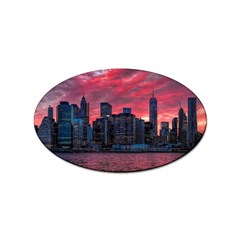 Skyline Sunset United States Reflection Usa,new York Manhattan Sticker (oval) by Bakwanart