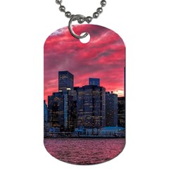 Skyline Sunset United States Reflection Usa,new York Manhattan Dog Tag (two Sides) by Bakwanart