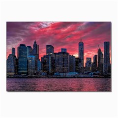 Skyline Sunset United States Reflection Usa,new York Manhattan Postcards 5  X 7  (pkg Of 10) by Bakwanart