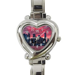 Skyline Sunset United States Reflection Usa,new York Manhattan Heart Italian Charm Watch by Bakwanart