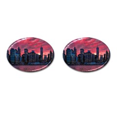 Skyline Sunset United States Reflection Usa,new York Manhattan Cufflinks (oval) by Bakwanart