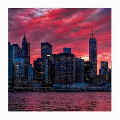 Skyline Sunset United States Reflection Usa,new York Manhattan Medium Glasses Cloth by Bakwanart