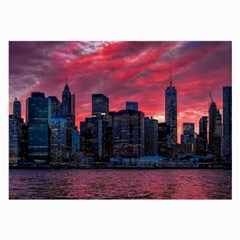 Skyline Sunset United States Reflection Usa,new York Manhattan Large Glasses Cloth by Bakwanart