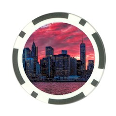 Skyline Sunset United States Reflection Usa,new York Manhattan Poker Chip Card Guard by Bakwanart