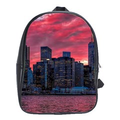 Skyline Sunset United States Reflection Usa,new York Manhattan School Bag (large) by Bakwanart