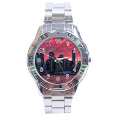 Skyline Sunset United States Reflection Usa,new York Manhattan Stainless Steel Analogue Watch by Bakwanart