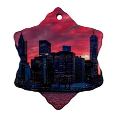 Skyline Sunset United States Reflection Usa,new York Manhattan Ornament (snowflake) by Bakwanart