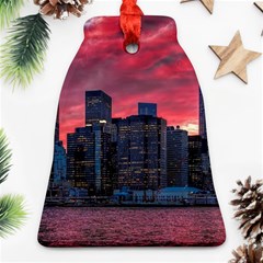 Skyline Sunset United States Reflection Usa,new York Manhattan Bell Ornament (two Sides) by Bakwanart