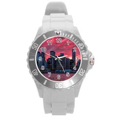 Skyline Sunset United States Reflection Usa,new York Manhattan Round Plastic Sport Watch (l) by Bakwanart