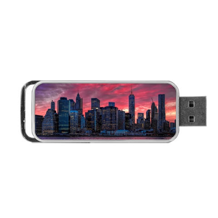 Skyline Sunset United States Reflection Usa,new York Manhattan Portable USB Flash (One Side)