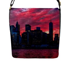 Skyline Sunset United States Reflection Usa,new York Manhattan Flap Closure Messenger Bag (l) by Bakwanart