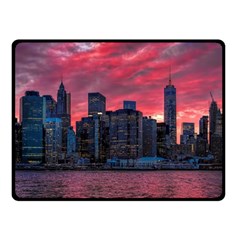 Skyline Sunset United States Reflection Usa,new York Manhattan Two Sides Fleece Blanket (small) by Bakwanart