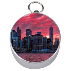 Skyline Sunset United States Reflection Usa,new York Manhattan Silver Compasses by Bakwanart