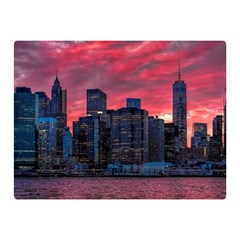 Skyline Sunset United States Reflection Usa,new York Manhattan Two Sides Premium Plush Fleece Blanket (mini) by Bakwanart