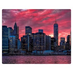 Skyline Sunset United States Reflection Usa,new York Manhattan Two Sides Premium Plush Fleece Blanket (medium) by Bakwanart