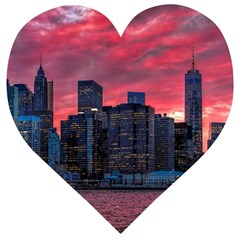 Skyline Sunset United States Reflection Usa,new York Manhattan Wooden Puzzle Heart