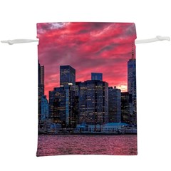 Skyline Sunset United States Reflection Usa,new York Manhattan Lightweight Drawstring Pouch (xl) by Bakwanart