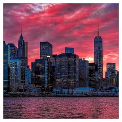 Skyline Sunset United States Reflection Usa,new York Manhattan Lightweight Scarf  by Bakwanart