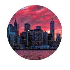 Skyline Sunset United States Reflection Usa,new York Manhattan Mini Round Pill Box (pack Of 5) by Bakwanart