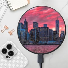 Skyline Sunset United States Reflection Usa,new York Manhattan Wireless Fast Charger(black) by Bakwanart