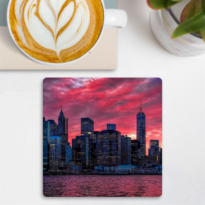 Skyline Sunset United States Reflection Usa,new York Manhattan UV Print Square Tile Coaster 