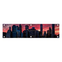 Skyline Sunset United States Reflection Usa,new York Manhattan Banner And Sign 4  X 1  by Bakwanart