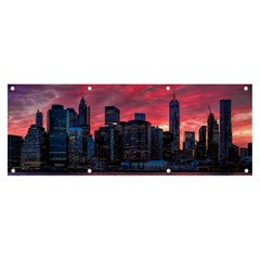 Skyline Sunset United States Reflection Usa,new York Manhattan Banner And Sign 8  X 3  by Bakwanart