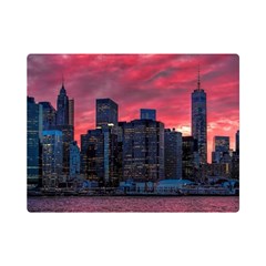 Skyline Sunset United States Reflection Usa,new York Manhattan Premium Plush Fleece Blanket (mini)