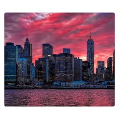 Skyline Sunset United States Reflection Usa,new York Manhattan Premium Plush Fleece Blanket (small) by Bakwanart