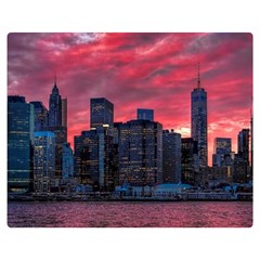 Skyline Sunset United States Reflection Usa,new York Manhattan Premium Plush Fleece Blanket (medium) by Bakwanart