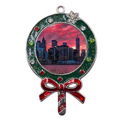 Skyline Sunset United States Reflection Usa,new York Manhattan Metal X mas Lollipop With Crystal Ornament