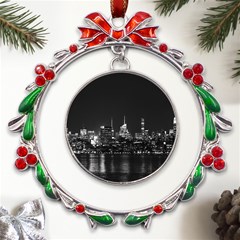 Photography Of Buildings New York City  Nyc Skyline Metal X mas Wreath Ribbon Ornament by Bakwanart